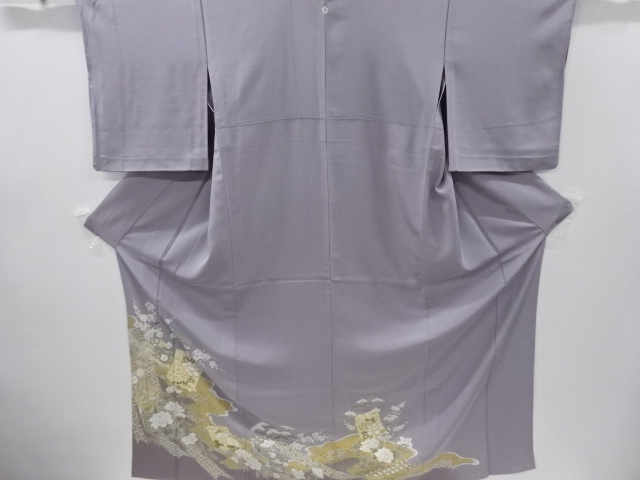 リサイクル　几帳に松梅牡丹模様刺繍一つ紋単衣色留袖(比翼衿付き)